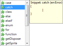 Using snippets in HaxeDevelop
